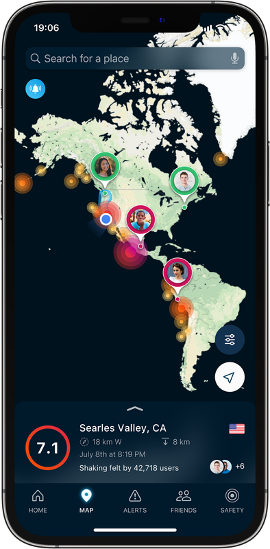 Seismos app earthquake map